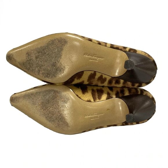 Salvatore Ferragamo-Beige Brown Dark Brown Unborn Calf Leather Pumps 132-081425 - Picture 4 of 10